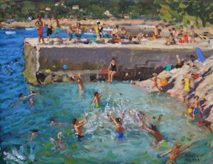 Kul i havet, Rovinj, Kroatien, 2016, (olja på duk) av Andrew Macara