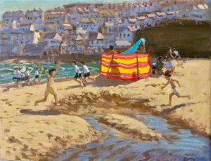 Orange och gult vindskydd, St Ives.2010 14x18" av Andrew Macara