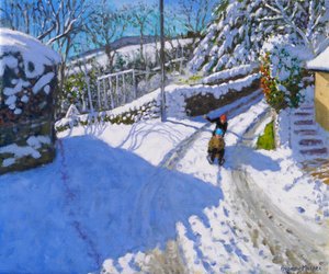 Kälkåkning i Wirksworth, Derbyshire, 2024 (olja på duk) av Andrew Macara