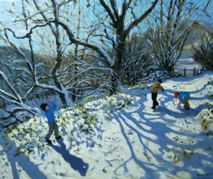 Snöbollskamp, Derbyshire (olja på duk) av Andrew Macara
