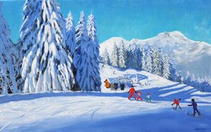 Skidlektionen, Morzine, 2015 (olja på duk) av Andrew Macara