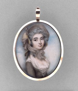 Portrait of a Woman, ca 1785 (akvarell på elfenben, 9 k roséguld, hår, präglad metallfolie och glas)