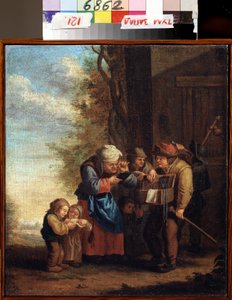 ""Säljaren av glasögon, eller synens allegori"" (Bögglasögonsäljaren. Syn (Ur serien De fem sinnena) Målning av Andries Dirksz Both (1608-1641) 1600-talets statliga konstmuseum Tula Ryssland