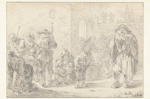 Utdelning av mat till pilgrimer och tiggare vid en klosterport av Andries Both