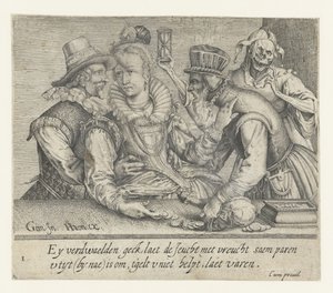 En gammal man försöker köpa en ung kvinnas kärlek Unequal Love (serietitel) av Andries Jacobsz. Stock (possibly)