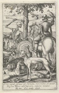 Skelett med pil och falkonerare, mitt bland djur Animal Skeletons (serietitel)