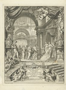 Titelsida för: Huwlykszangen för herr Jan Walravens enhet, ger råd (...) om hans väljarkårs luftighet i Brunswyk och Lunenburg. Med fru Margareta Trip. Amsterdam, 108 av Andries van Buysen (Sr.)