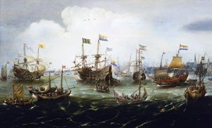 Den nederländska flottans återkomst, 1 maj av Andries van Eertvelt