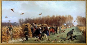 Jaga en skjutning på fasanderiet Målning av Ange-Louis Janet Lange (1815-1872) 1800-talets sön. 1,1x1,9 m. Compiegne, slottsmuseum