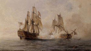 KAMP OM DET HÄRLIGA FARTYGET MED DEN BRITISKA DARMOUTH 1747 - XIX TALLET av Angel Maria Cort