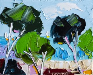 Ett livfullt landskap i impasto-teknik av Angela Hawkey