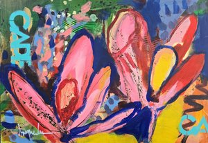 Livfull abstrakt blomstermålning av Angela Maritz