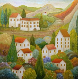 Färgglad toskansk by av Angeles M. Pomata