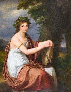 Porträtt av en ung kvinna klädd som en Bacchante
