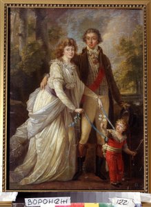 ""Familjeporträtt"" En familj av schweizisk adel, barnet hålls av sin mamma med band. Målning av Angelika Kauffmann (Angelica Kauffmann av Angelica Kauffmann
