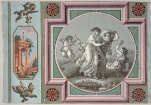 Revenge of Love, design för en tapetmedaljong, c.1785 (tapet) av Angelica after Kauffmann