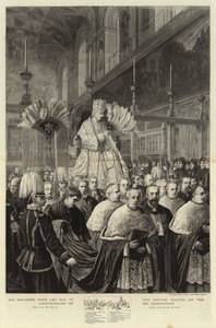 Hans helighet påven Leo XIII i Sixtinska kapellet på årsdagen av hans kröning gravyr