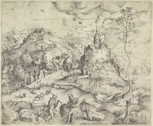 Landskap med Merkurius som stjäl Apollos flock av Angelo Falconetto