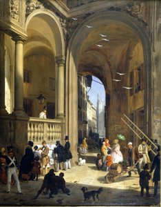 Milano, Piazza Mercanti, målning av Angelo Inganni, cirka 1825.