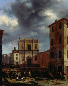 The tio days of Brescia, av Angelo Inganni (1807-1880), olja på duk, 38x45 cm