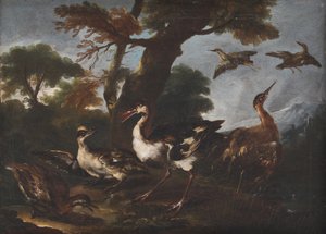 Landskap med fåglar av Angelo Maria Crivelli