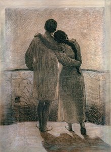 Ungt par, central panel från Dream and Reality Triptych, 1905 (penna och kol på papper)
