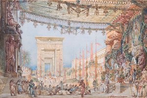 Scenografi för Opera Aida av Giuseppe Verdi, 1923. av Angelo Parravicini