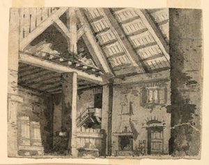 Scendesign, interiör av ett lantligt boende av Angelo Toselli