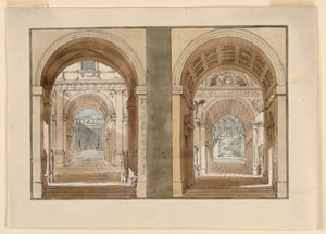 Scendesign, utsikt över palatsgårdar