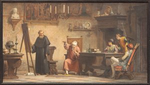 Piero della Francesca dikterar geometrireglerna till Luca Pacioli. av Angelo Tricca