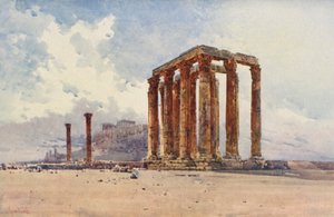 Kolumner av den olympiska Zeus, Aten (färg litho)