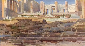 Propylaea på Akropolis, Aten (färg litho)