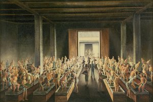 Fyllning av tekistor; och tetillverkning i den första processen, c.1820
