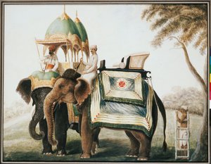 Elefanter med sin mahout, ca 1815