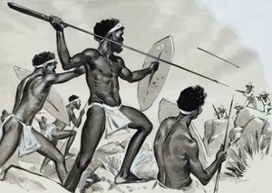 Aboriginer under attack (gouache på papper) av Angus McBride