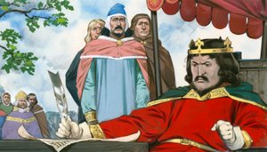 Kung Johan skriver motvilligt under Magna Carta av Angus McBride