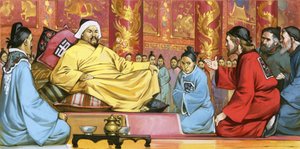Marco Polo vid Kublai Khans hov, 1900-talet (gouache på papper)