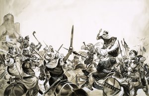 Moriska krigare attackerar spanska styrkor år 711 av Angus McBride