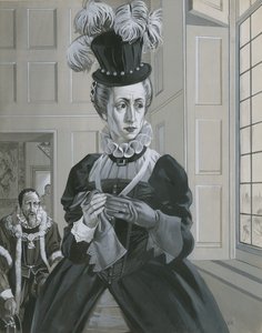 Drottning Elizabeth I, när hon hör nyheten om avrättningen av Mary Queen of Scots (gouache på papper) av Angus McBride