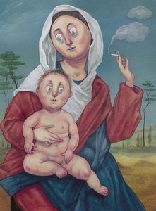 Madonna på cigarettpaus, 2018 (akrylfärg på illustrationsskiva) av Anita Kunz