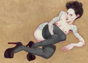 Nude With Louboutins, 2016 (akrylfärg på illustrationstavla)