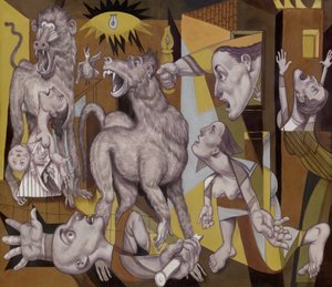 Guereza Guernica, 2018 (akrylfärg på illustrationstavla)