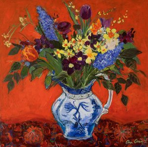Vårblommor på rött, 2017 (akryl)