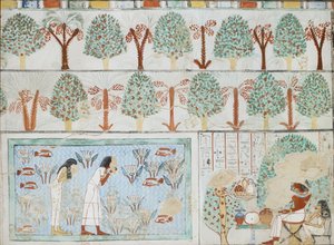 Kopia av väggmålning från privat grav 63 av Sebkhotpe, Thebe I, 1, 125-128, 1900-talet