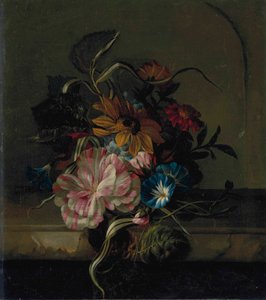 Solros, bindväv och tvåfärgad tulpan av Anna Elisabeth Ruysch