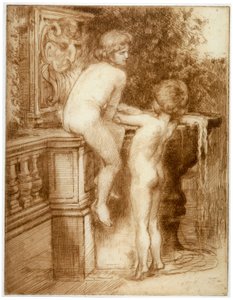 "Två pojkar vid en vattenfontän", c1864-1930