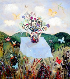 Småkryp och fjärilar, 2003 (akryl) av Anna Pugh