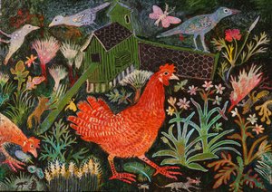 Red Hen Run, 2018 (akryl) av Anna Pugh