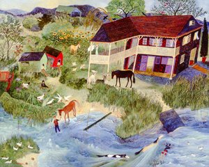 Att ta steget fullt ut, 2005 (akryl) av Anna Pugh