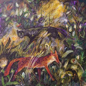 Pantern och räven, 2023 (akryl) av Anna Pugh